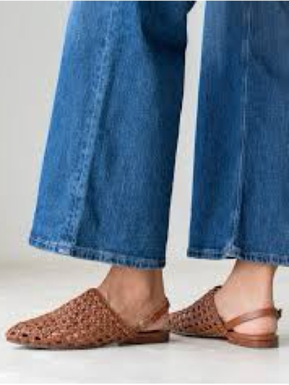 NWT Liberte 9.5 Brown Woven Leather Slingback Mule Flats Boho Preppy Neutral Eco
